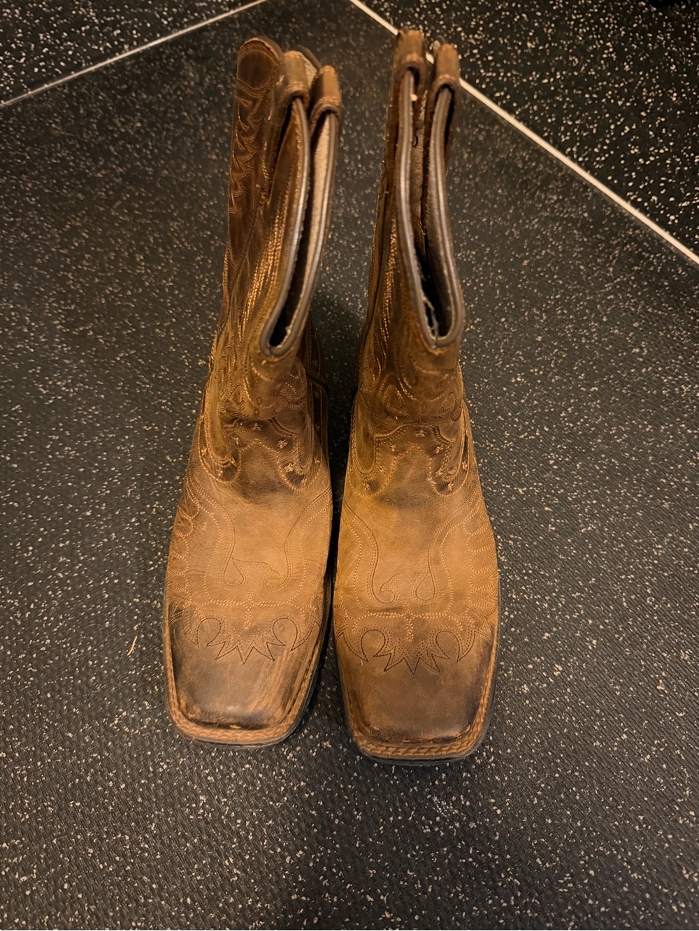 Ariat Tan/Brown Embroidered Square-Toe Western Boots